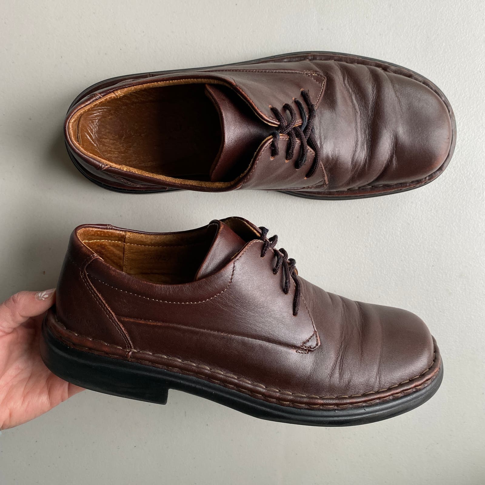 Vintage Josef Seibel Lace Up Oxfords Chunky Round Toe Shoe Men 9.5-10 Dark Brown