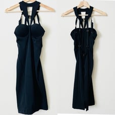 Misha Collection SMALL black strappy halter neck mini bodycon dress