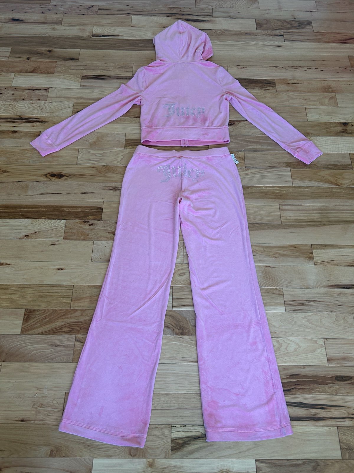 199 NEW JUICY COUTURE Velour rhinestone pink tracksuit set size small. S