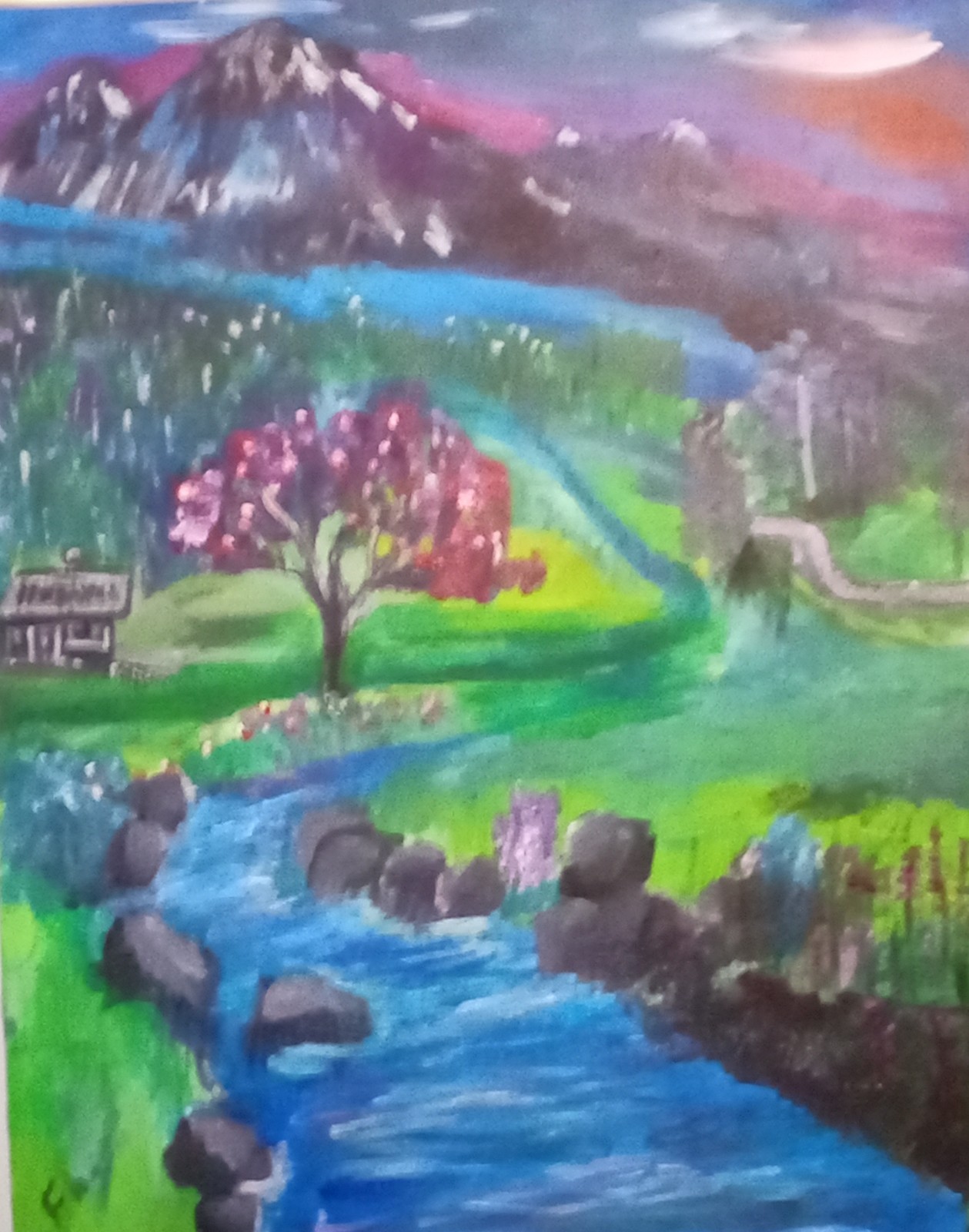 Another Acrylic Mountain Valley scene with a pond