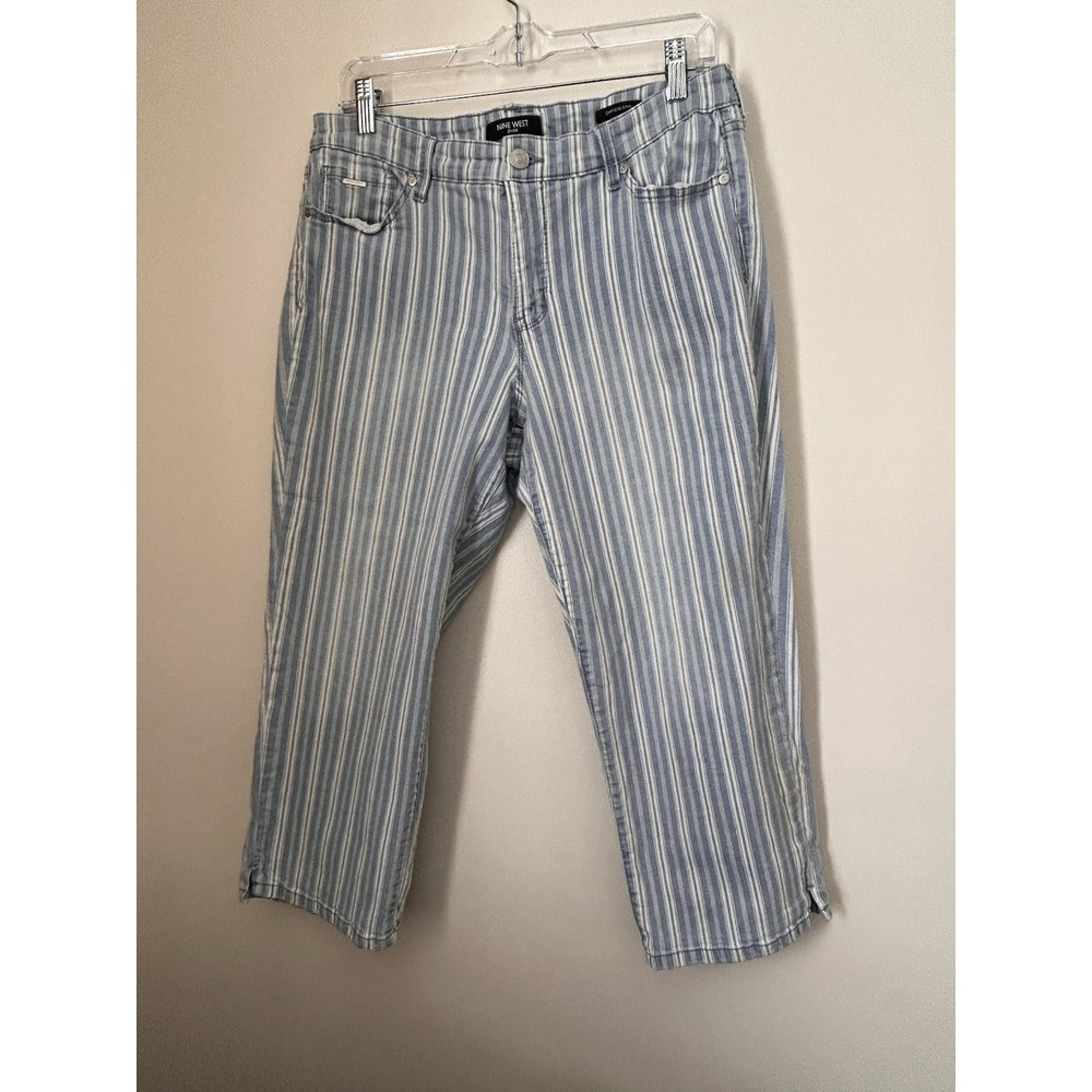 Nine West Jeans Womens Chrystie Capris Faded Blue/Wht Stripe Sz 12