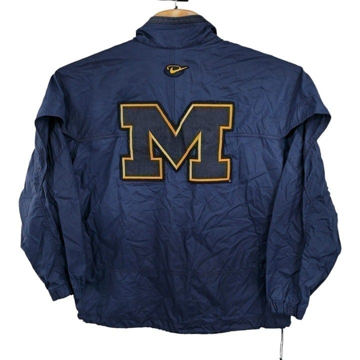 NIKE Team Sports NCAA Michigan Wolverines Football Blue Jacket Large 1/4 Zip VTG
