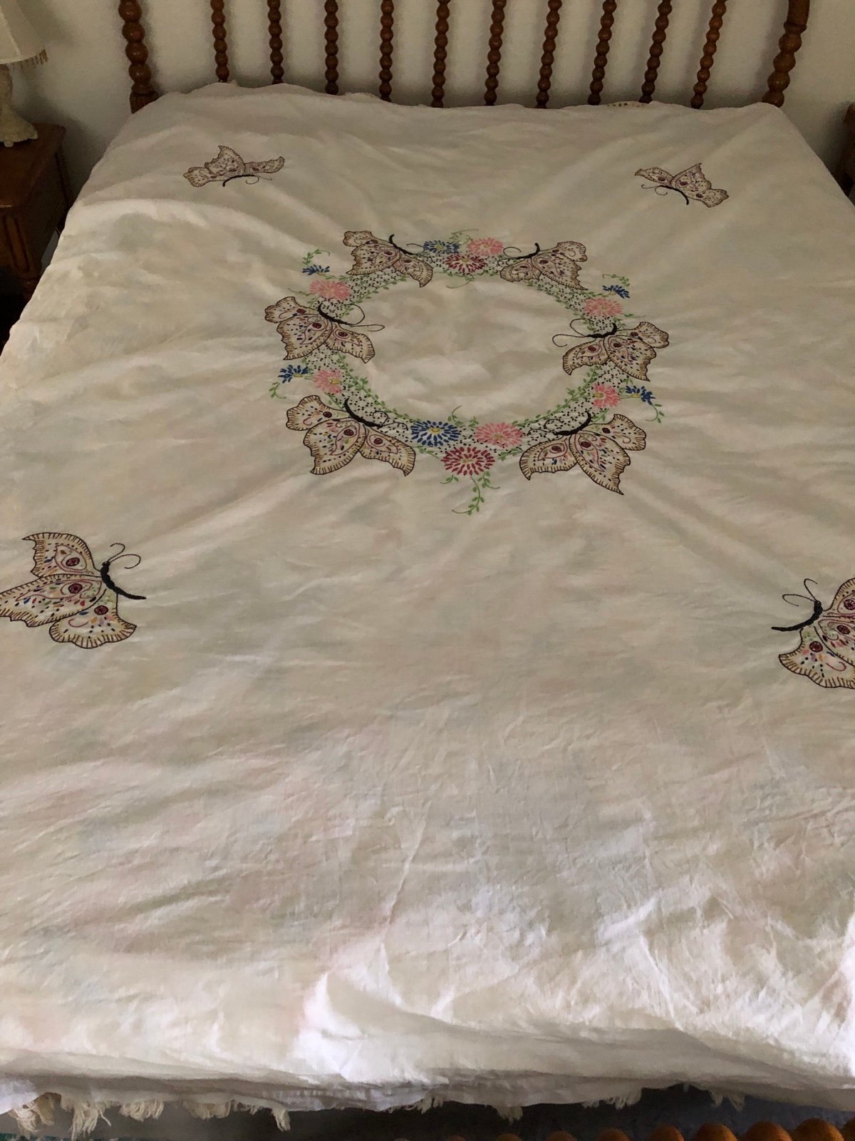 Vintage Hand Embroidered Flat Sheet