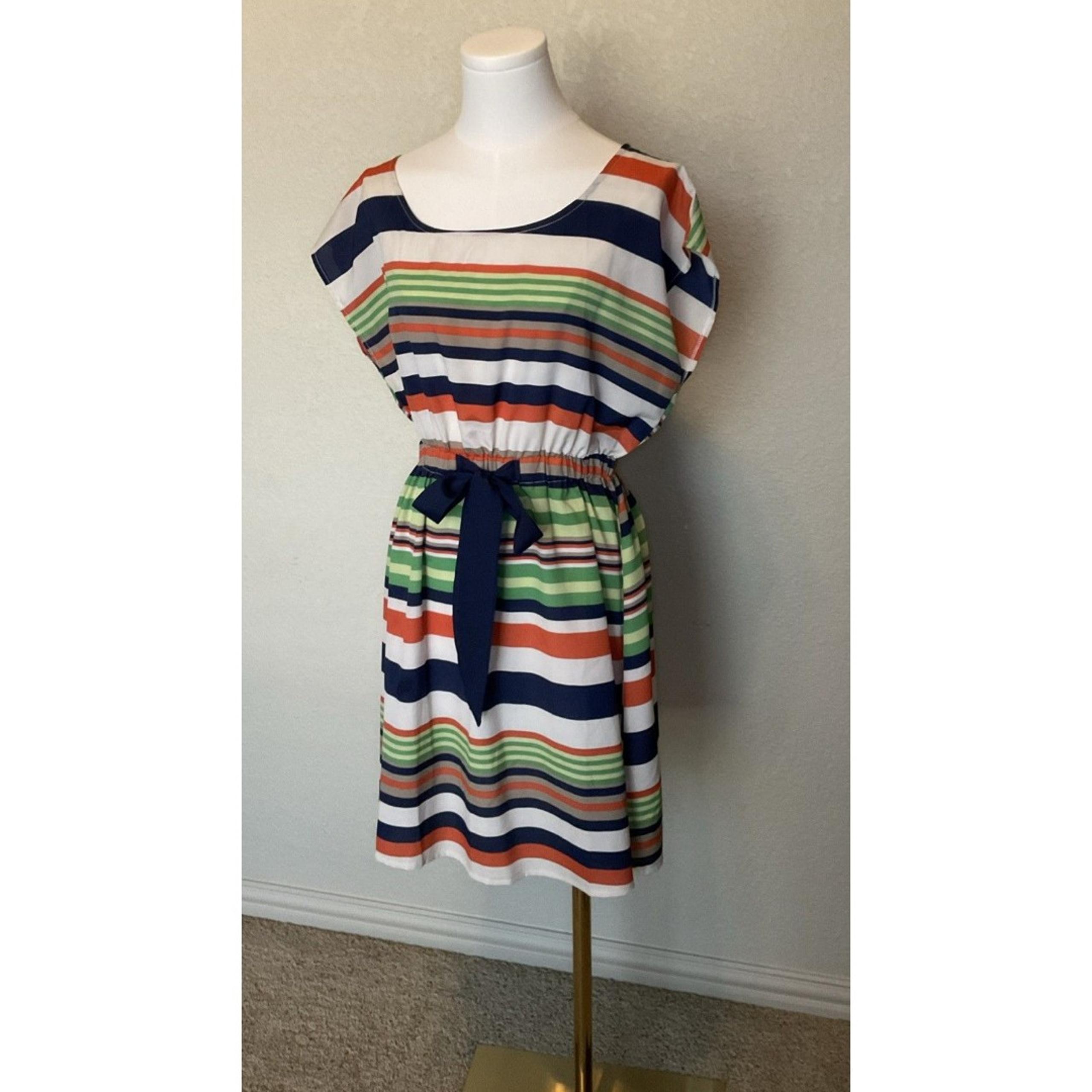 Ya Los Angeles, Multicolored, Striped Dress, Elastic Waist W/Tie, Size: L