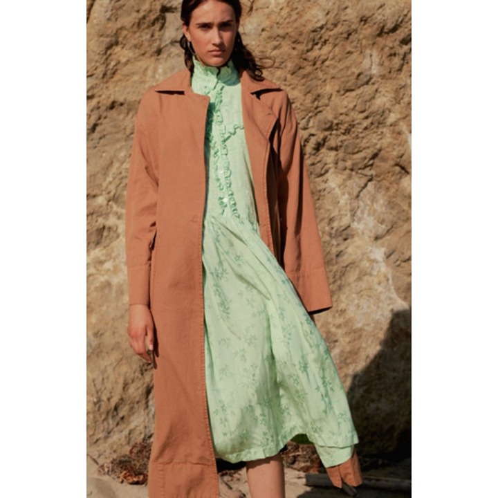 RAQUEL ALLEGRIA Cotton Duster Coat Sz O XS Camel Tan Brown Minimal Slow Fashion