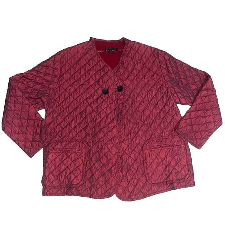Cut Loose Double Button Quilted Boxy Jacket Pockets Rhubarb Maroon Large 14