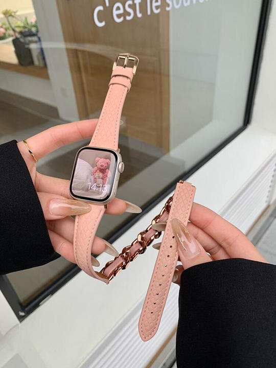 Only Band - Luxury Leather Stainless Steel Band for Apple Watch Band 45mm