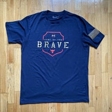 Under Armour Shirt Mens XL Blue Project Rock Home Of The Brave Flag Workout Gym