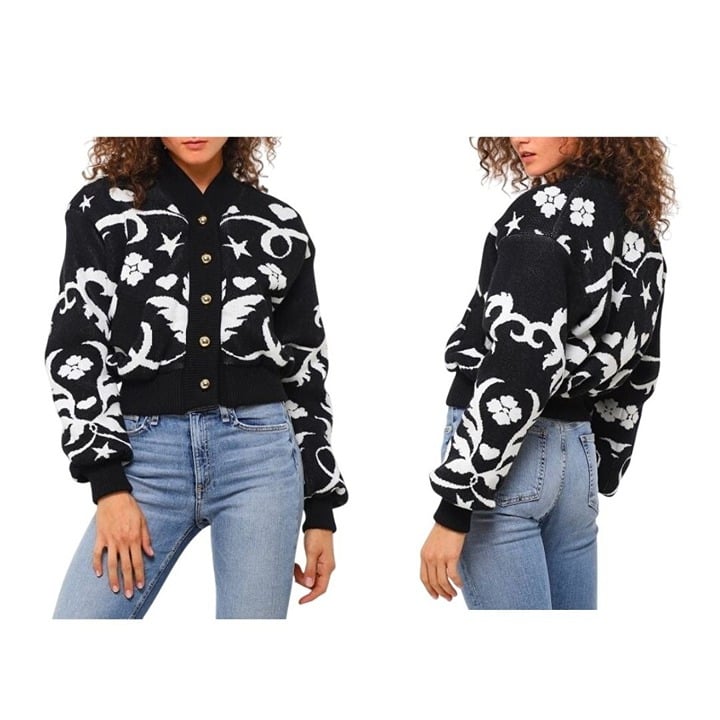 Hayley Menzies Black Belle Starr Jacquard Bomber Jacket, Size L