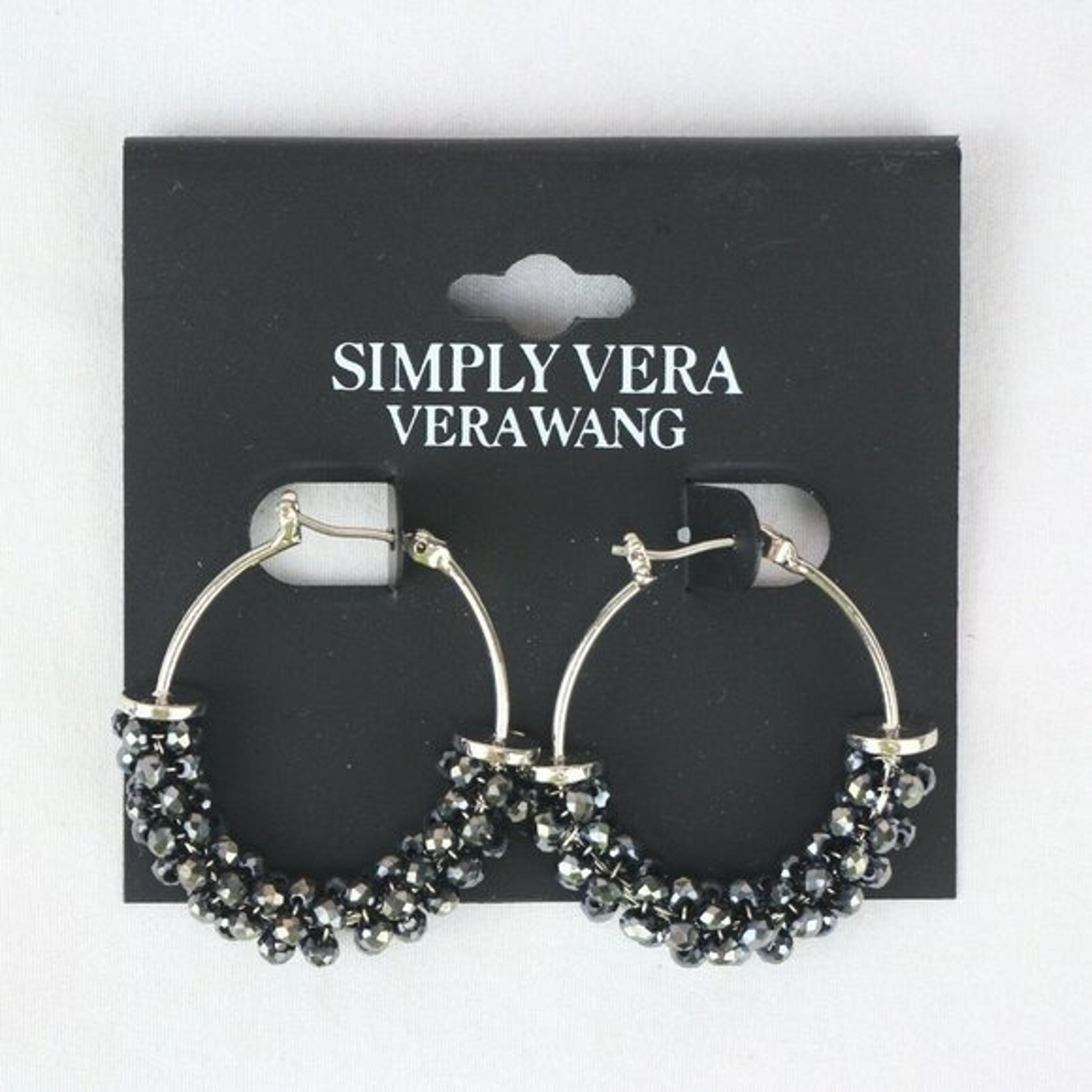 Simply Vera by Vera Wang Black Beaded Silver-tone Hoop Earrings 098