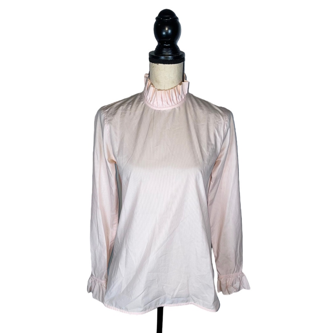 SANDRO PARIS Pink Striped Long Sleeve Ruffled Top Size: 1 / S