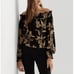 Ralph Lauren Women's Floral Jersey Off the Shoulder Top Tan Black Plus SZ 1X NWT