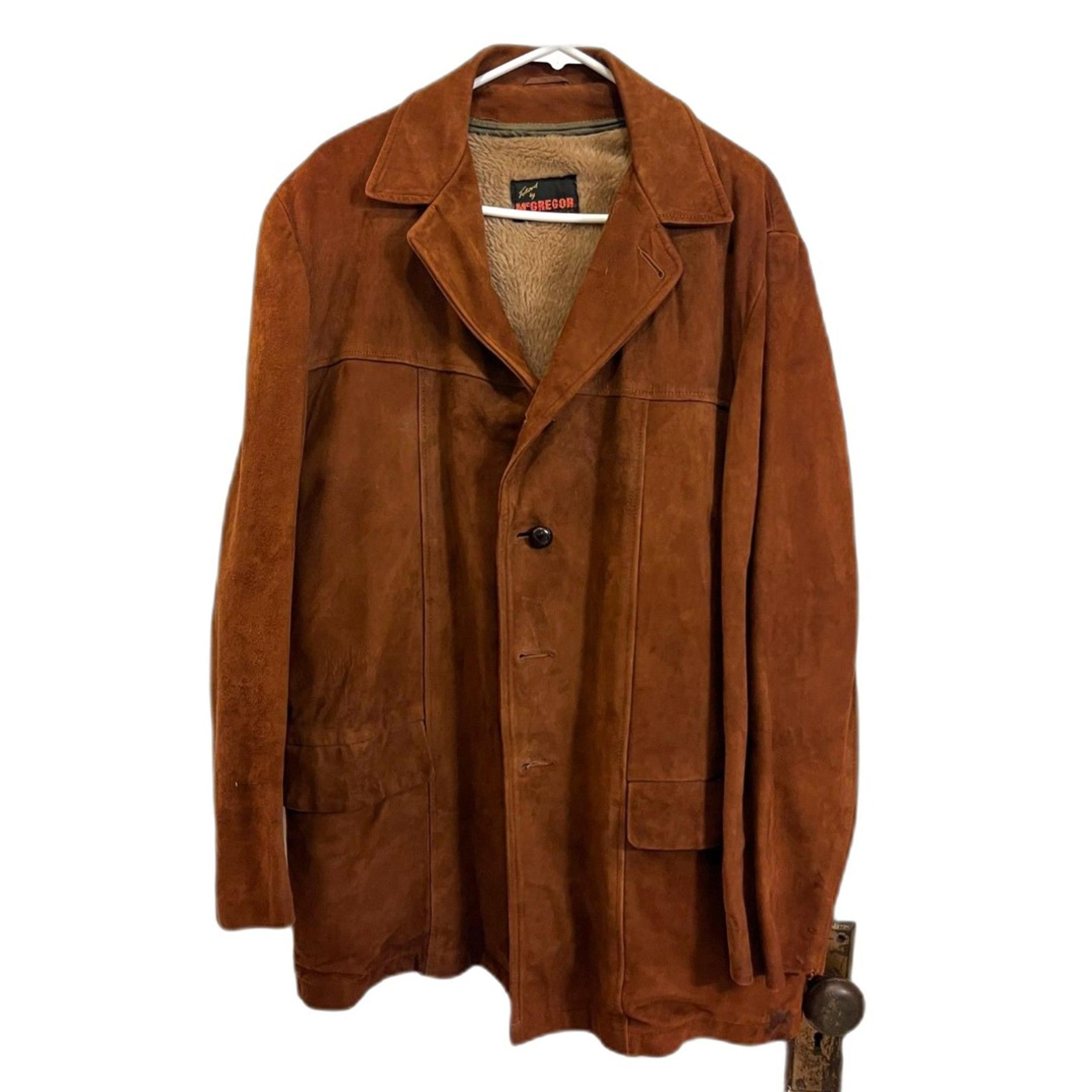 McGregor Brown Sherpa Button Up Leather Jacket  Mens Size 46 XL