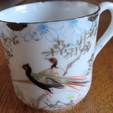 Ancient Japan tea cup handpainted birds