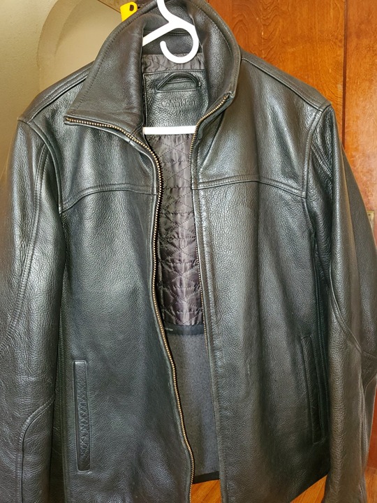Calvin Klein Men's Black Leather Jacket - Real Leather, Heavy Duty, Lined