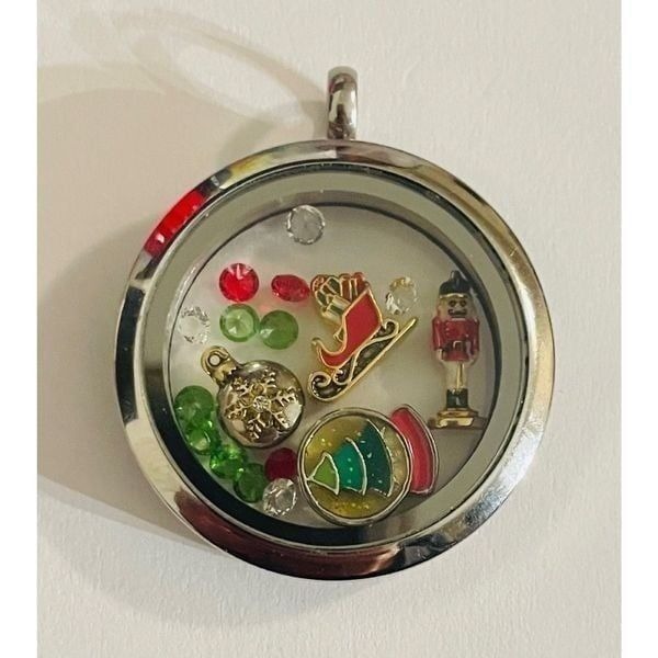 Origami Owl Lg Silver Locket & Christmas XMAS Charms Swarovski Stardust Crystals