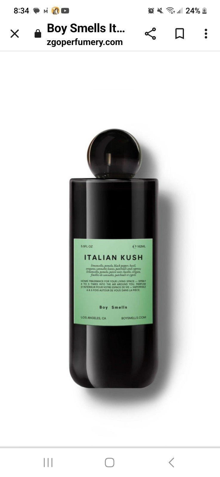 Boy Smells Italian K*sh Room Spray (Discontinued)