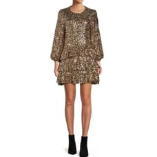 Antonio Melani Angel Sequin Mini Dress Ruffle Gold Long Sleeve Party US 4 NWT