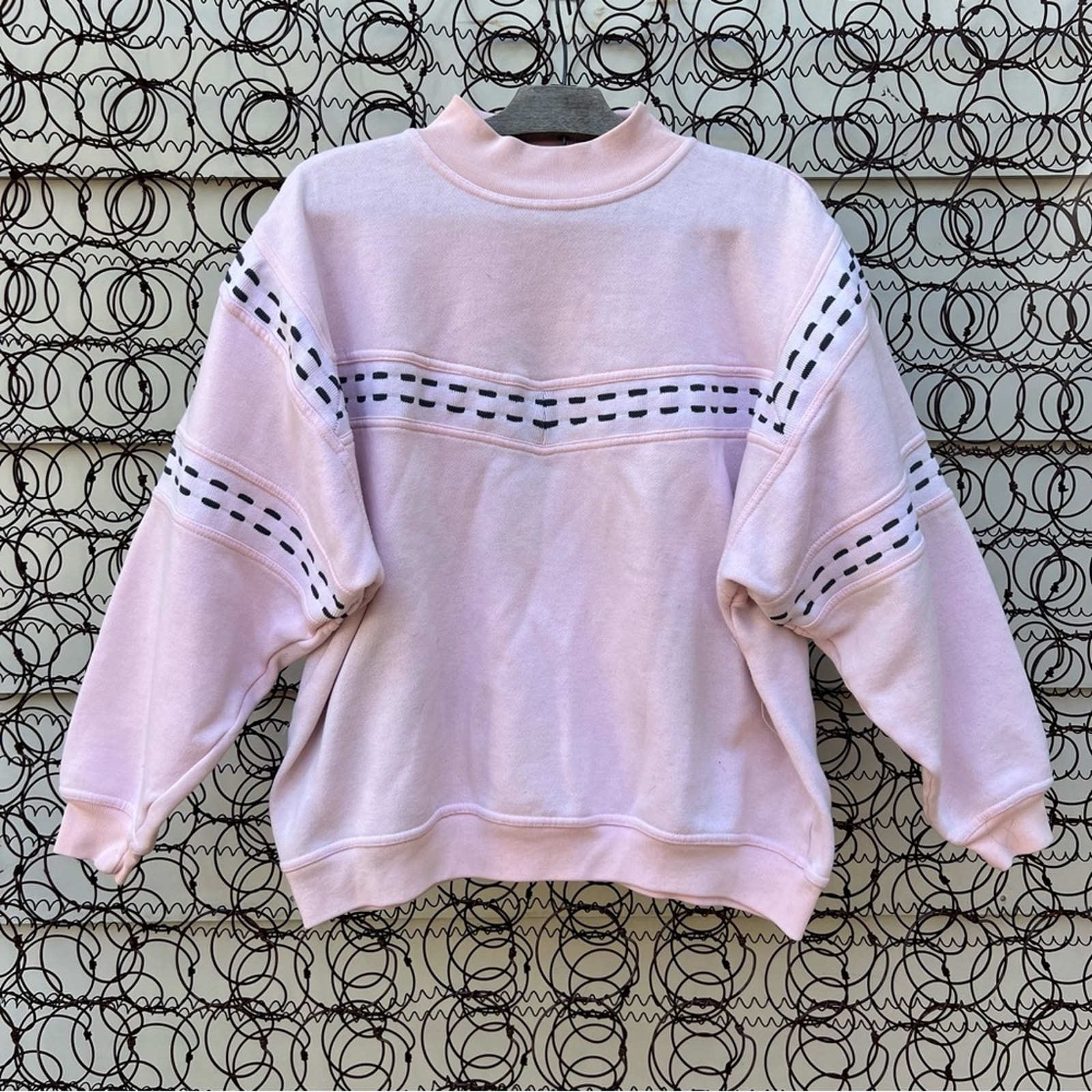 Vintage 80s 90s pink pastel decorative yoke sleeve detail pull over sweatshirt