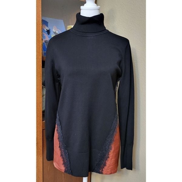 DKNY Women's Mixed-Media Black Turtleneck Sweater