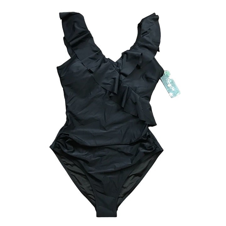 Blooming Jelly Tummy Control Swimsuit Women's Large Slimming Ruffle V Neck NEW