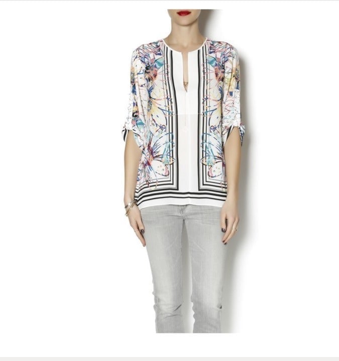 BCBGMAXAZRIA White XS Haida Silky Long Sleeve Blouse
