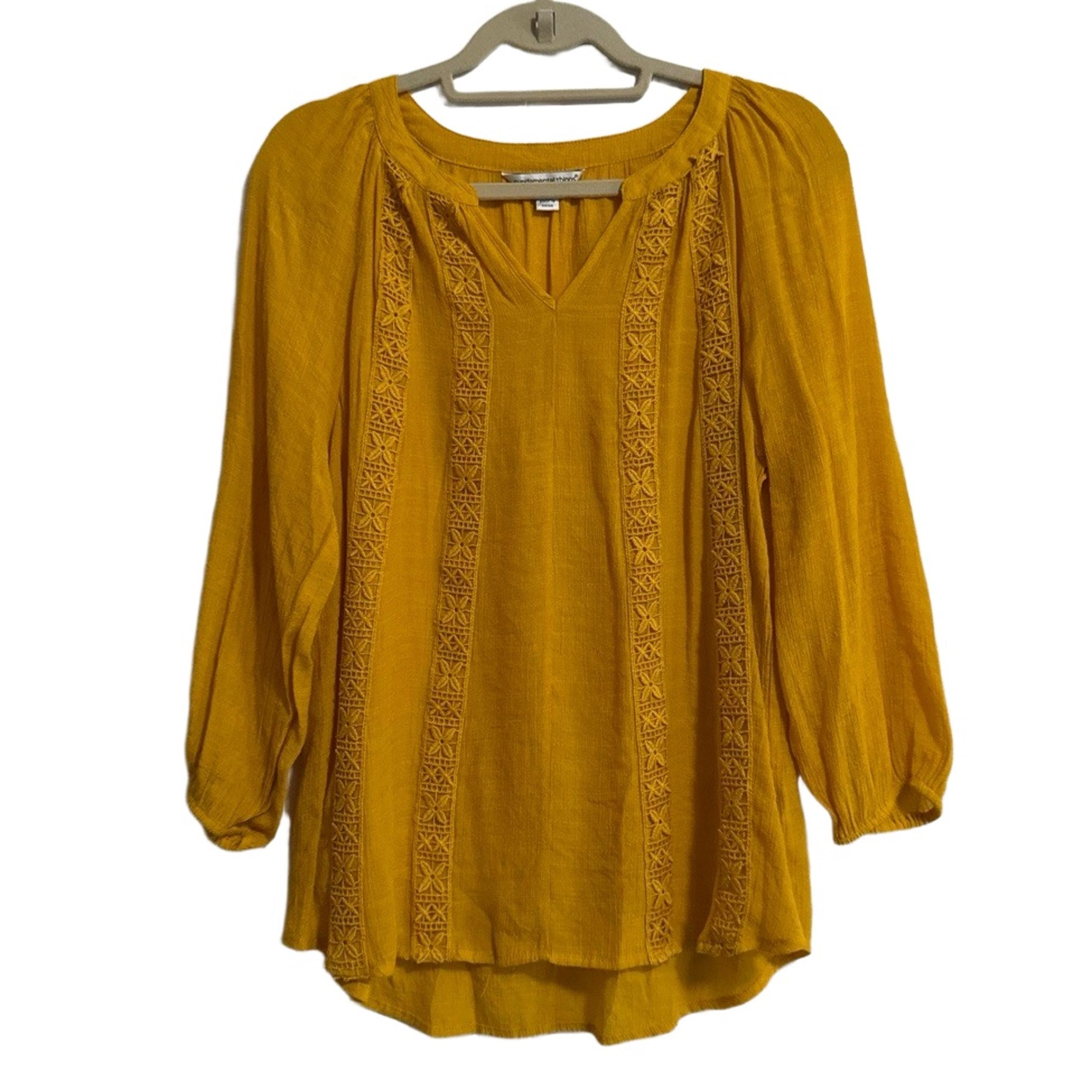 Fundamental Things Blouse Womens Large Yellow Bohemian Embroidered VNeck Longsle