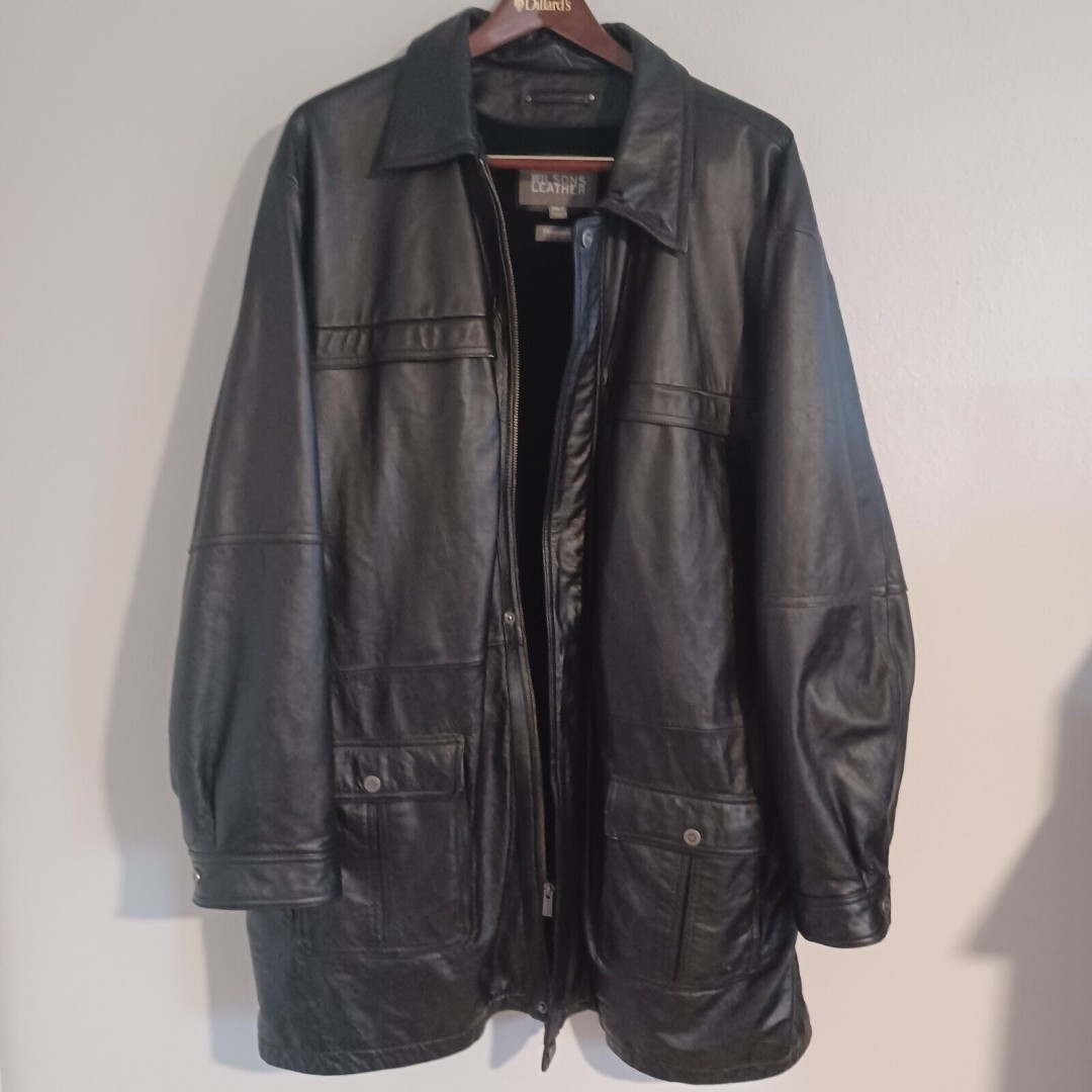 Wilsons Leather Coat Jacket Black Men's 3XLT Tall Zip 3/4 Length PLEASE READ