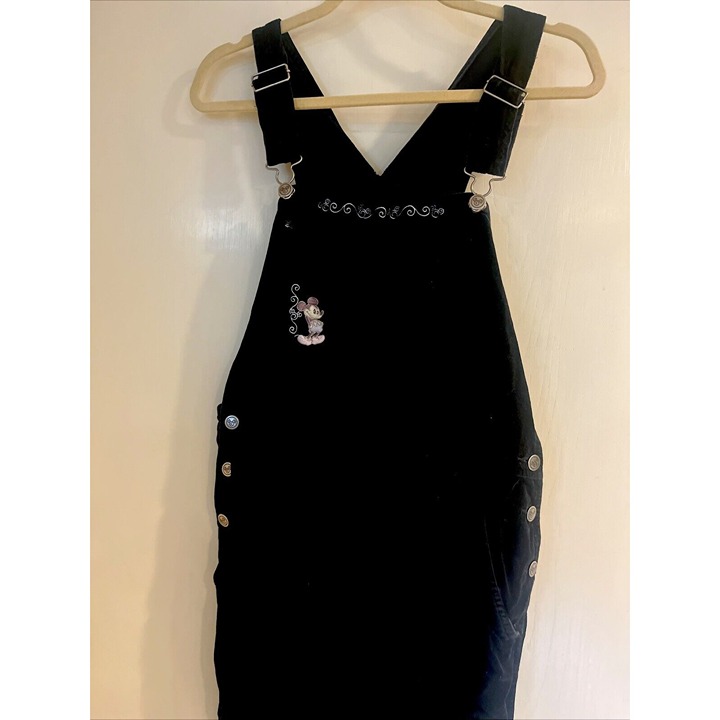 Disney Mickey Mouse pants velvet Bib Overalls Black jumpsuit romper Size M VNTG