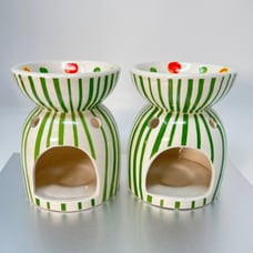 Yankee Candle 2012 tealight Tart Warmer RARE Striped Green & White Set Of 2