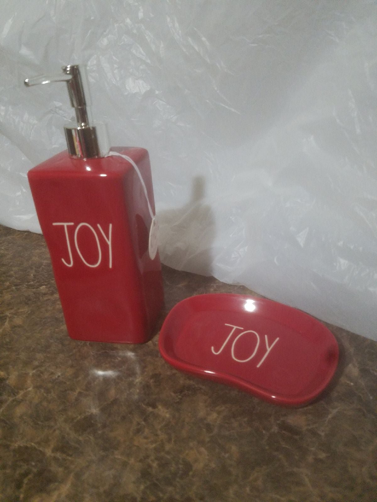 Rae Dunn Joy Soap accessories