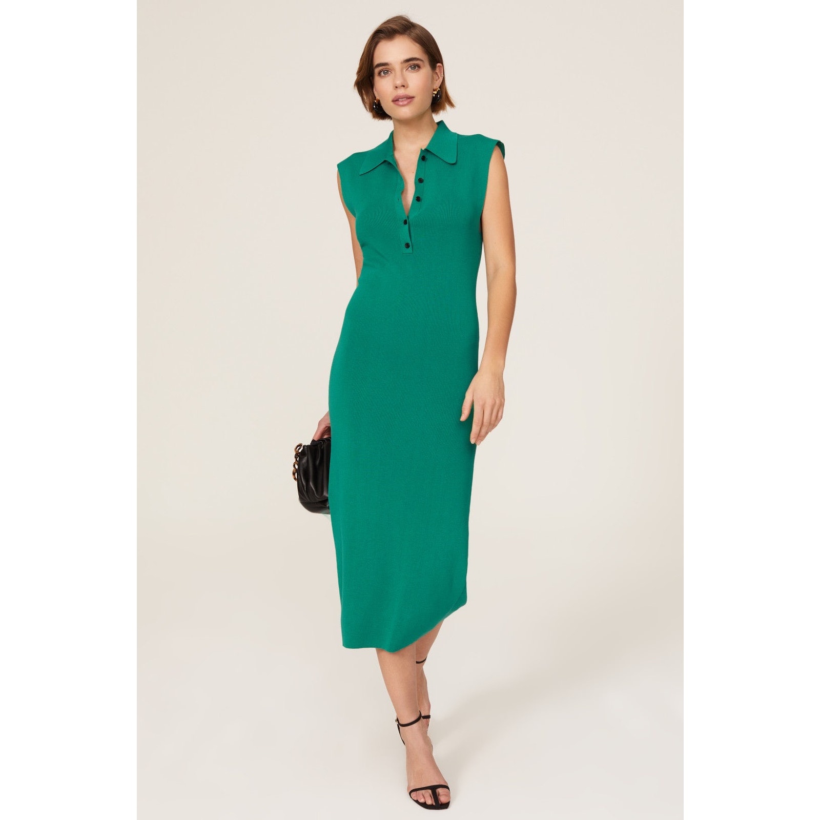 A.L.C. Taylor Green Knit Sleeveless Collared Midi Dress Size Medium