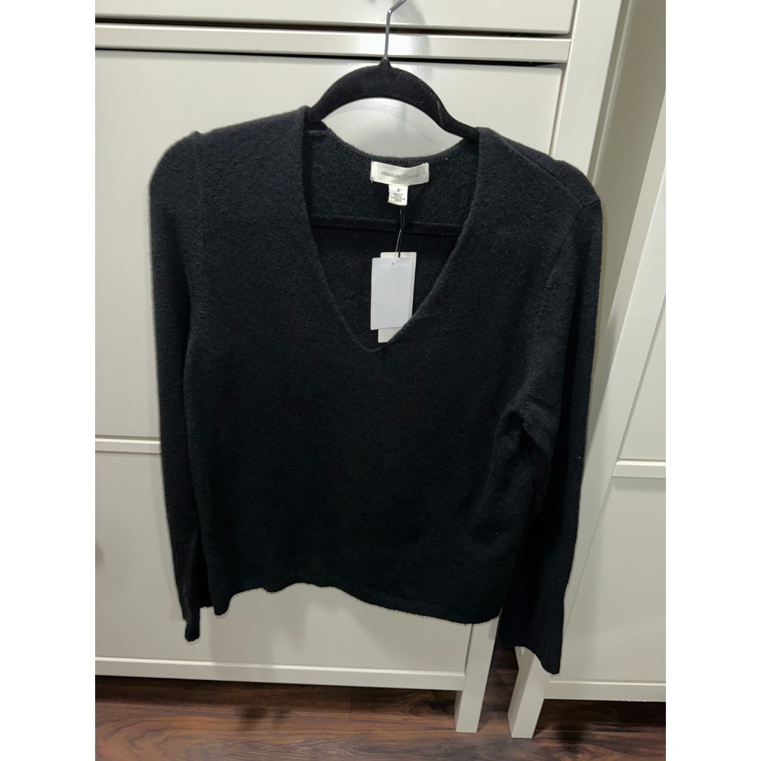 NWT New Treasure & Bond V-Neck Pullover Relaxed Fit Sweater Small Women Gray
