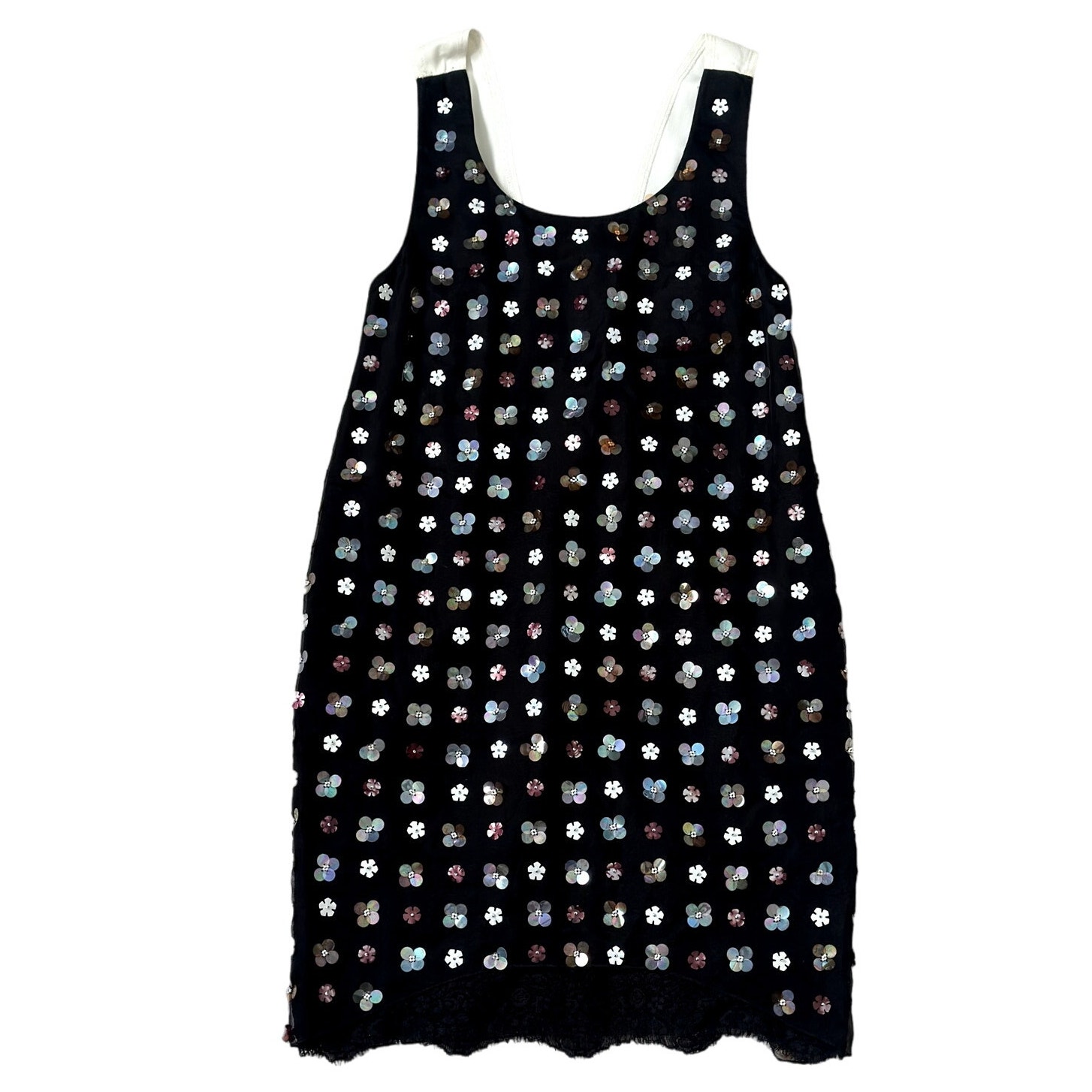 Sachin & Babi XS Black Beaded Sequin Mini Dress Floral Lace Sequined Multicolor