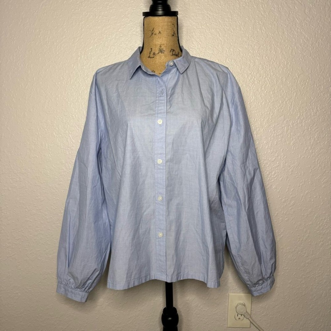 Everlane Organic Cotton Button Down Girlfriend Shirt Blue Size 12 Boho Preppy