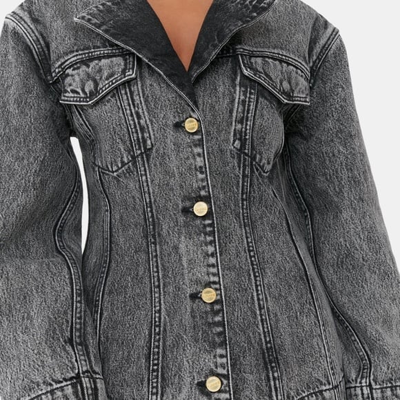 ganni | snow washed denim fitted blazer | size: us 22