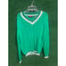 Preppy Y2K Green & White John Ashford V Neck Sweater Sz Large Knit Unisex