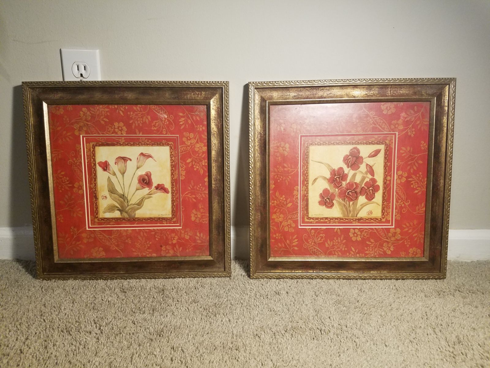 Jo Moulton framed Orchids in Red and Flower Art set