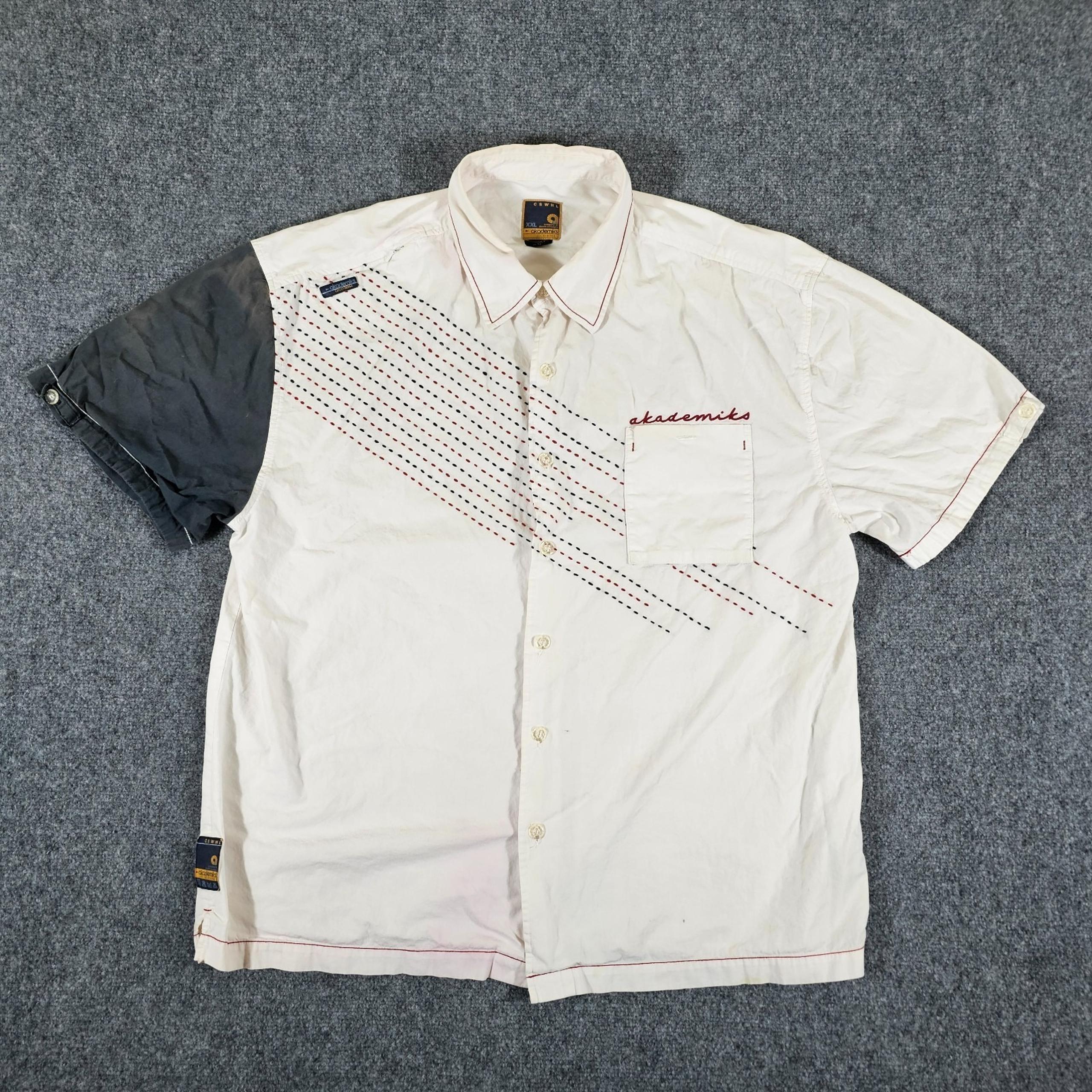 Vintage Y2K Akademiks Graphic Button Down Shirt White Men's SIze 2XL Baggy Flaws