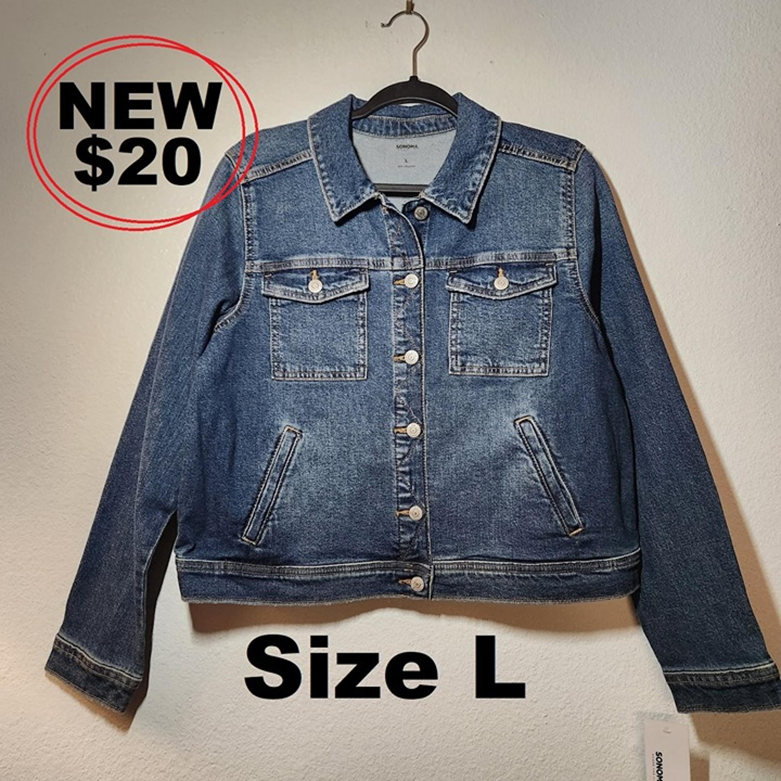 New Women's Sonoma Crop Jean Jacket size Large L Long sleeves Denim EASTER GIFT