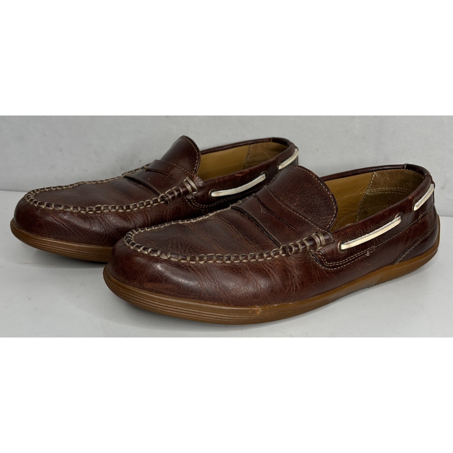 Mens Sebago Nantucket Boat Shoes Loafers Sz 9 M Used Classic Brown Leather