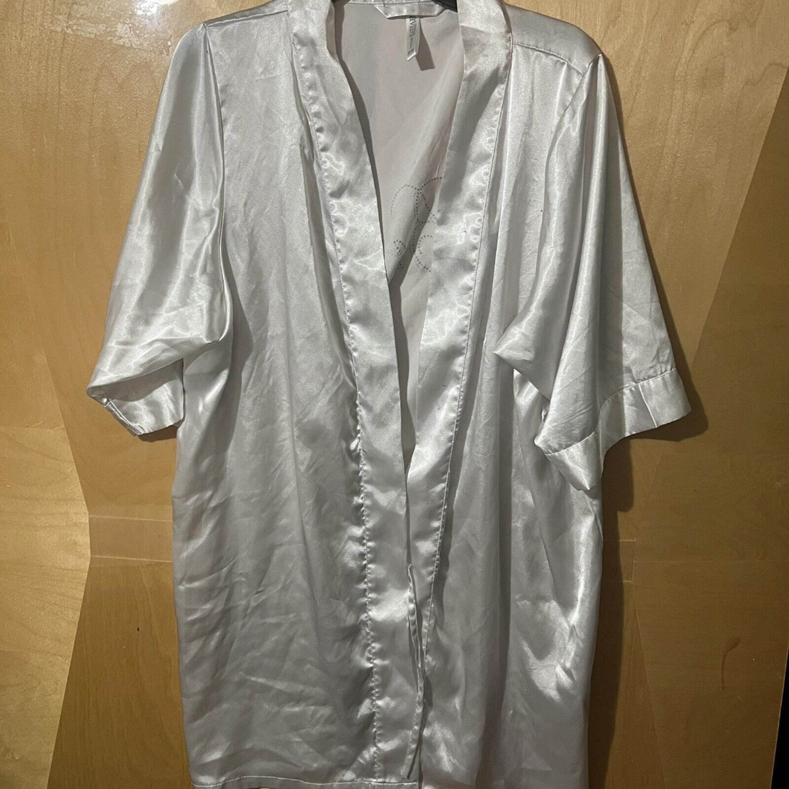 Davids Bridal Robe Womens S/M Small Medium White Bride Satin Short Sleeve