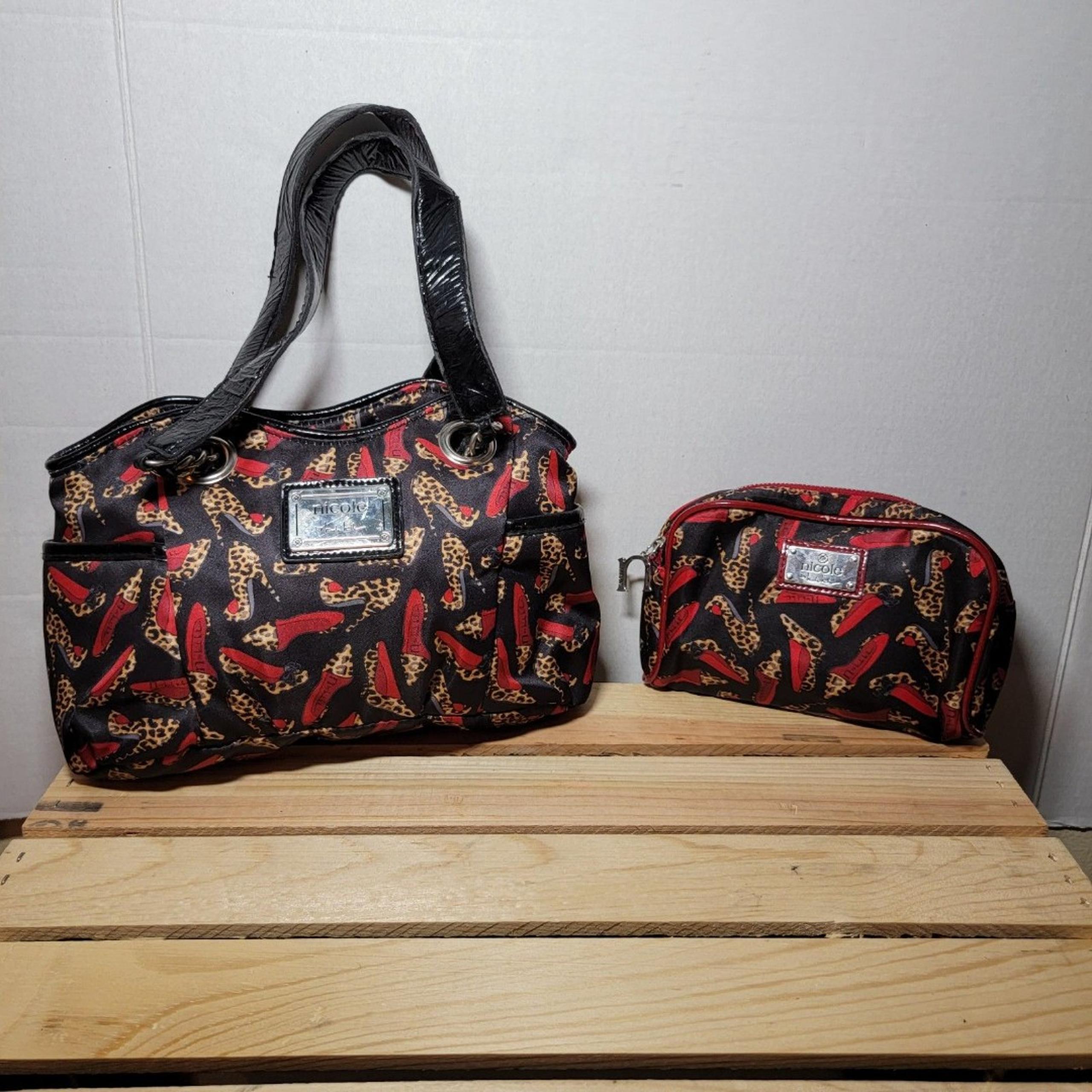 Nicole Miller Nicole Purse w/ Matching Wallet Black Cheetah Print Heels