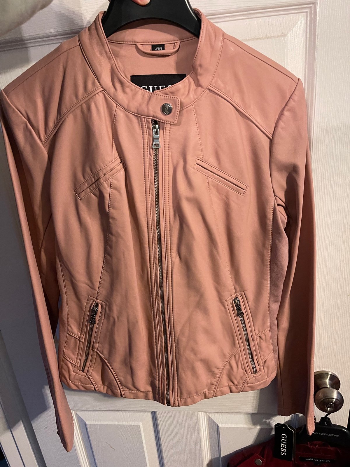 Women’s Guess Pink Leather Jacket | Large | Brand new with tags