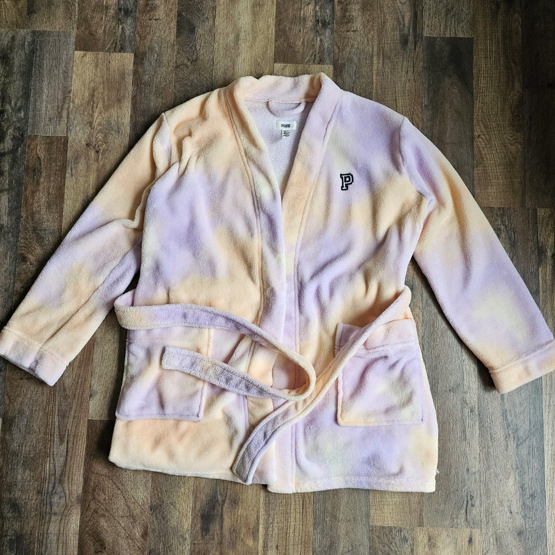 Victoria's Secret Pink Short Fleece Cozy Bath Robe - Tie Dye - XS/S EUC