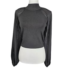 SHEIKE BLACK BLOUSE HIGH NECK, SHEER LONG SLEEVE SIZE MEDIUM