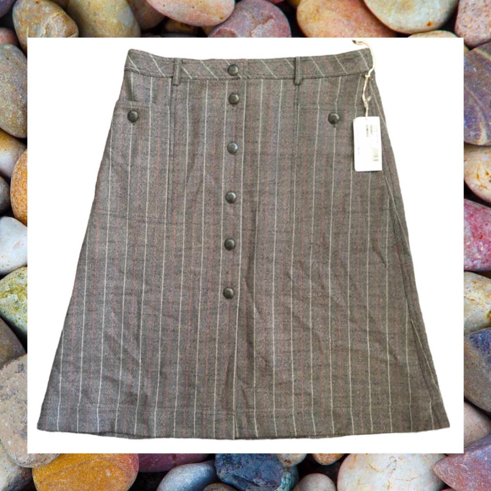 Vintage 90s Y2K Bill Blass A Line Wool Blend Gray Pinstripe Skirt Knee Length 4