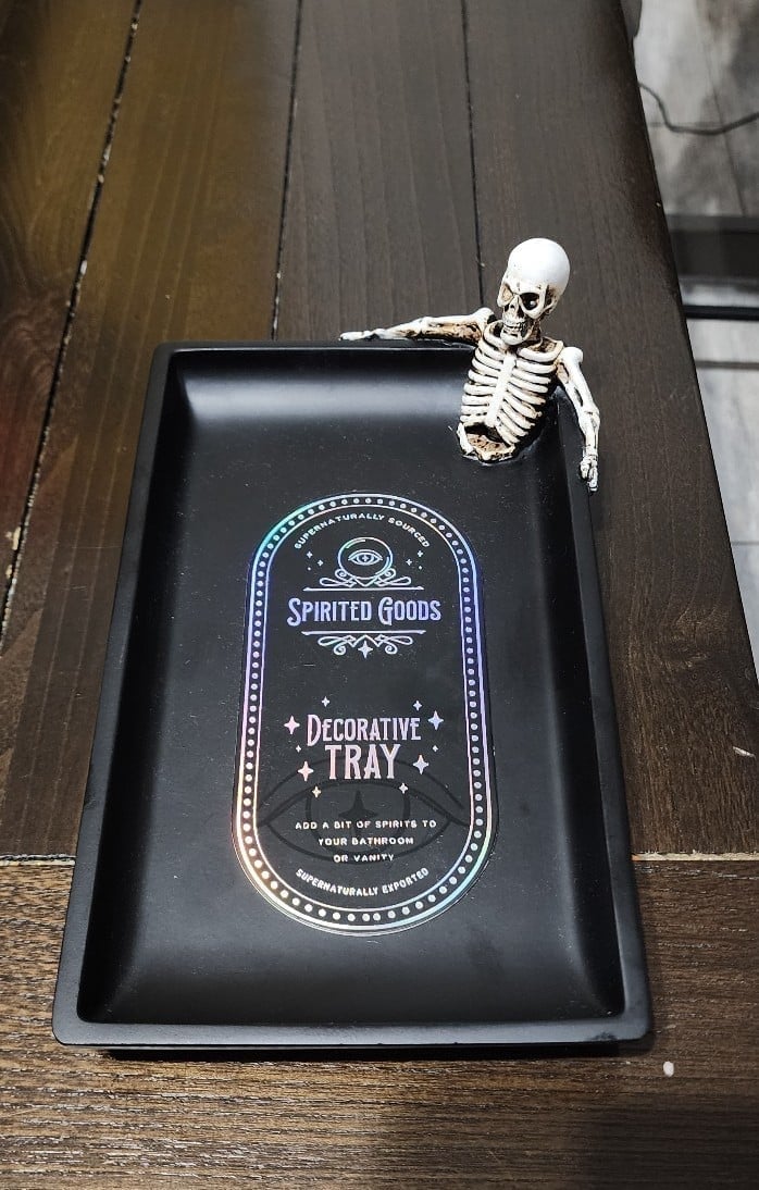 Halloween skeleton in bath decorative tray