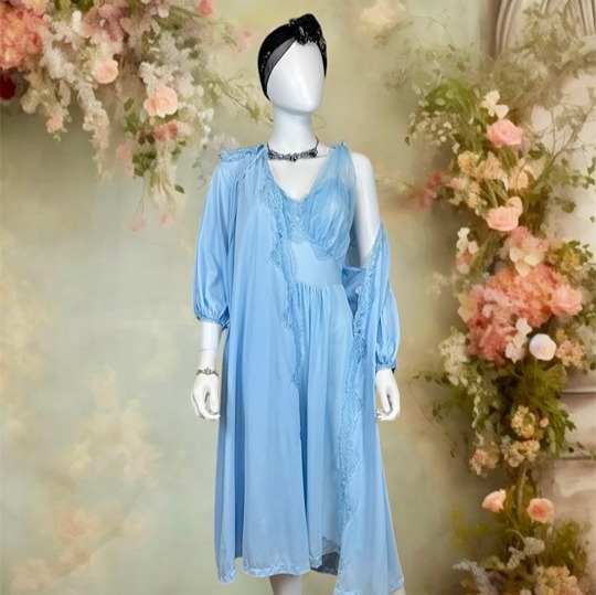 Extra Small Vintage 1960s Baby Blue Lace Peignoir Set by Charmode - Sears