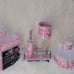 Pink and Silver, 6-Piece Vanity Set Makeup Organizer Storage
